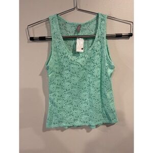 VANITY Essentials Mint Green Lace Button Back Tank Top Women's Size L